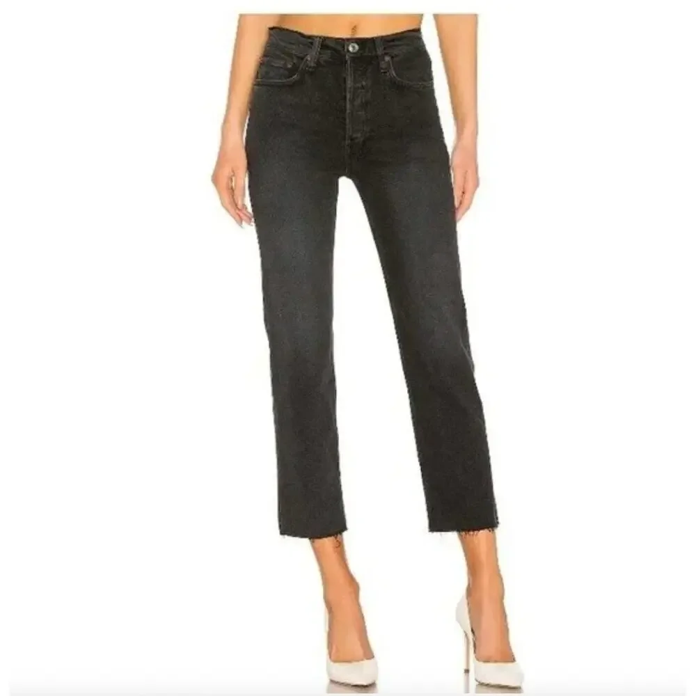 Re/Done Black‎ Raw Hem Straight Leg Jeans size 27